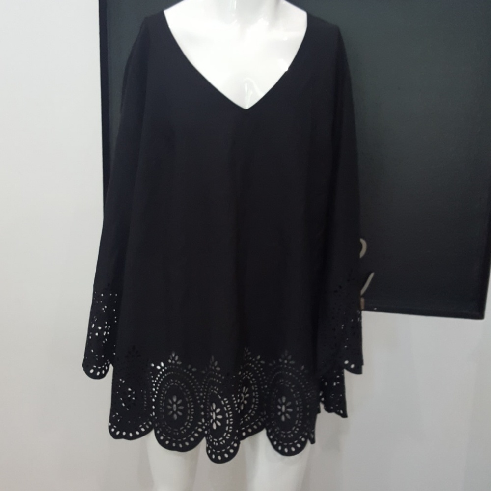 Lightweight laser cut swimsuit coverup or blouse